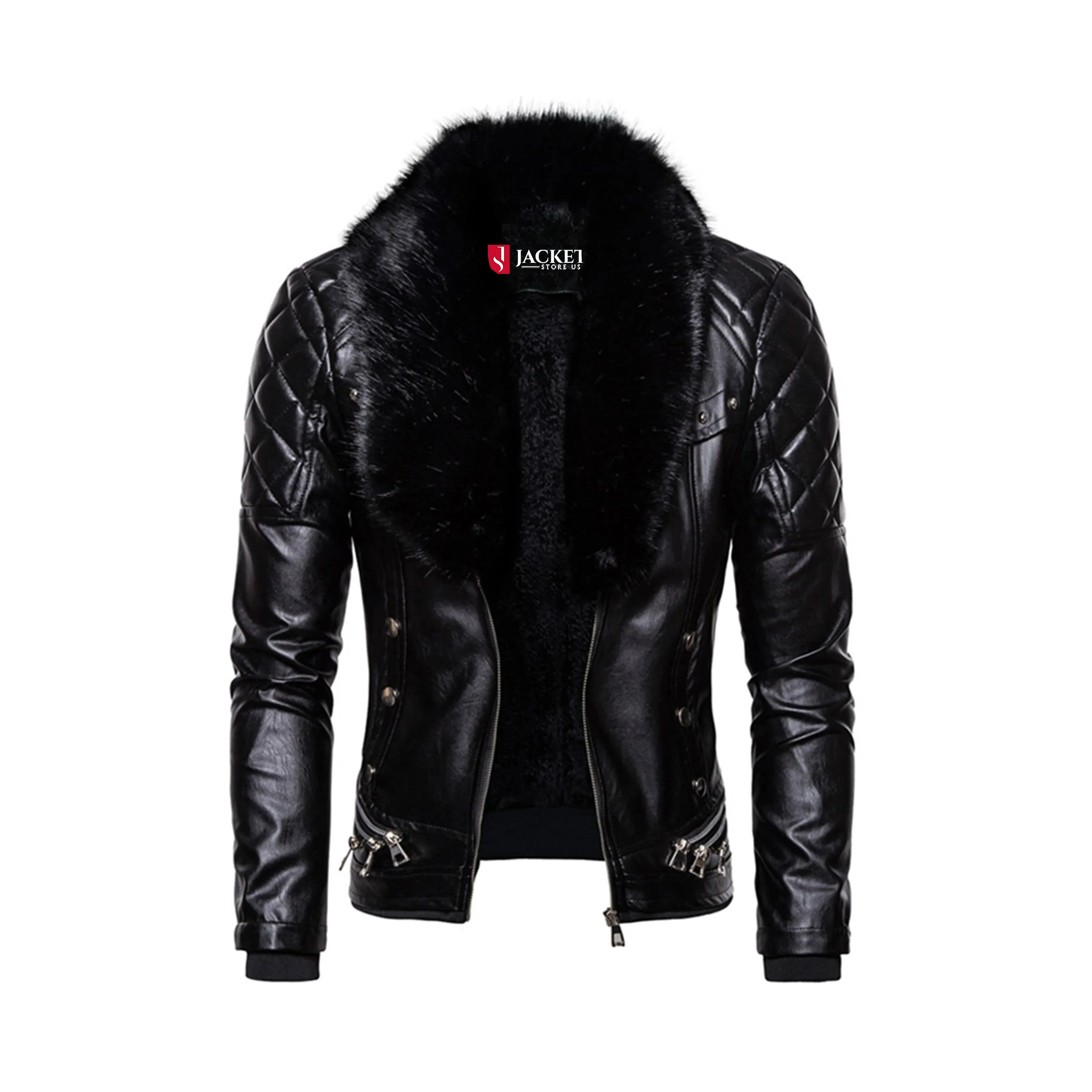 Men's Removable Fur Collar Motorcycle Jacket “ Premium Leather, Classic Biker Style