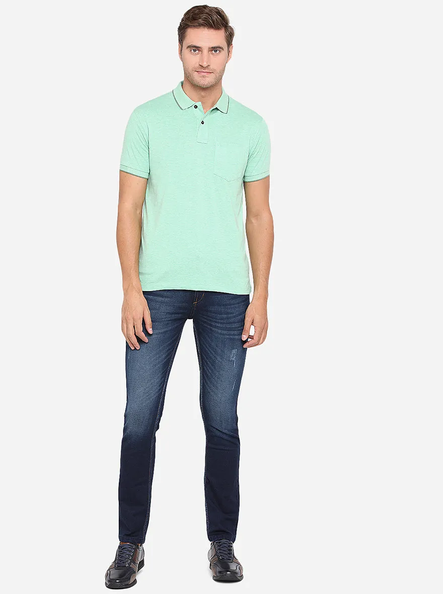 Mint Green Solid Slim Fit Polo T-Shirt | Greenfibre