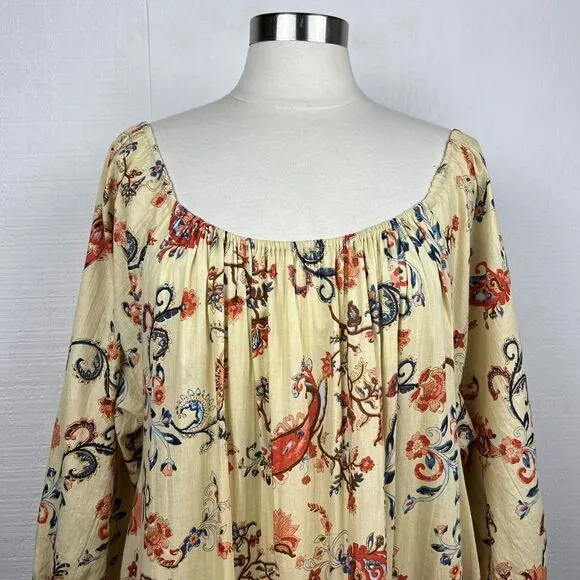 Mira Dress S Womens Yellow Boho Floral Print Lace Oversized Long Sleeves Mini