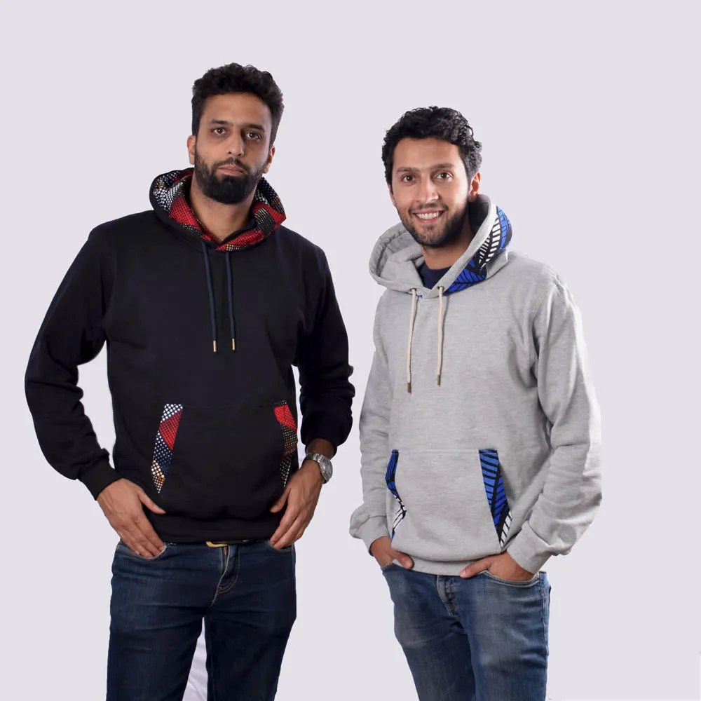 MU Cotton Fleece Hoodies with Kitenge - Grey