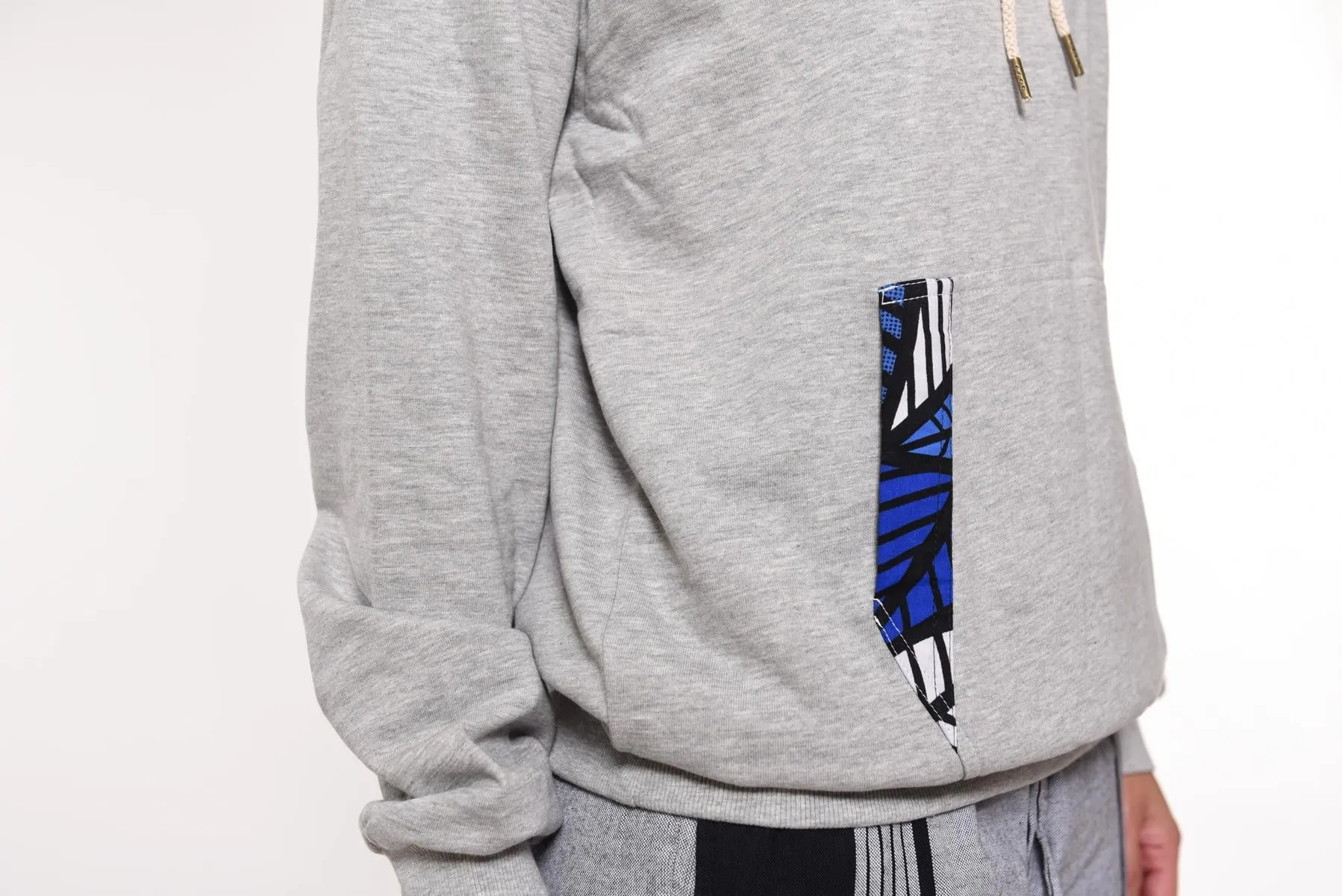 MU Cotton Fleece Hoodies with Kitenge - Grey