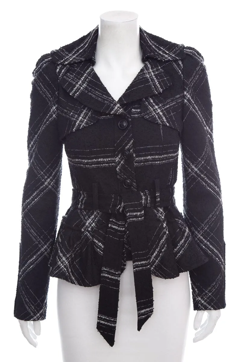 Nanette Lepore Black & White Plaid Button Up Jacket SZ 2