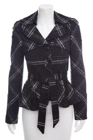 Nanette Lepore Black & White Plaid Button Up Jacket SZ 2