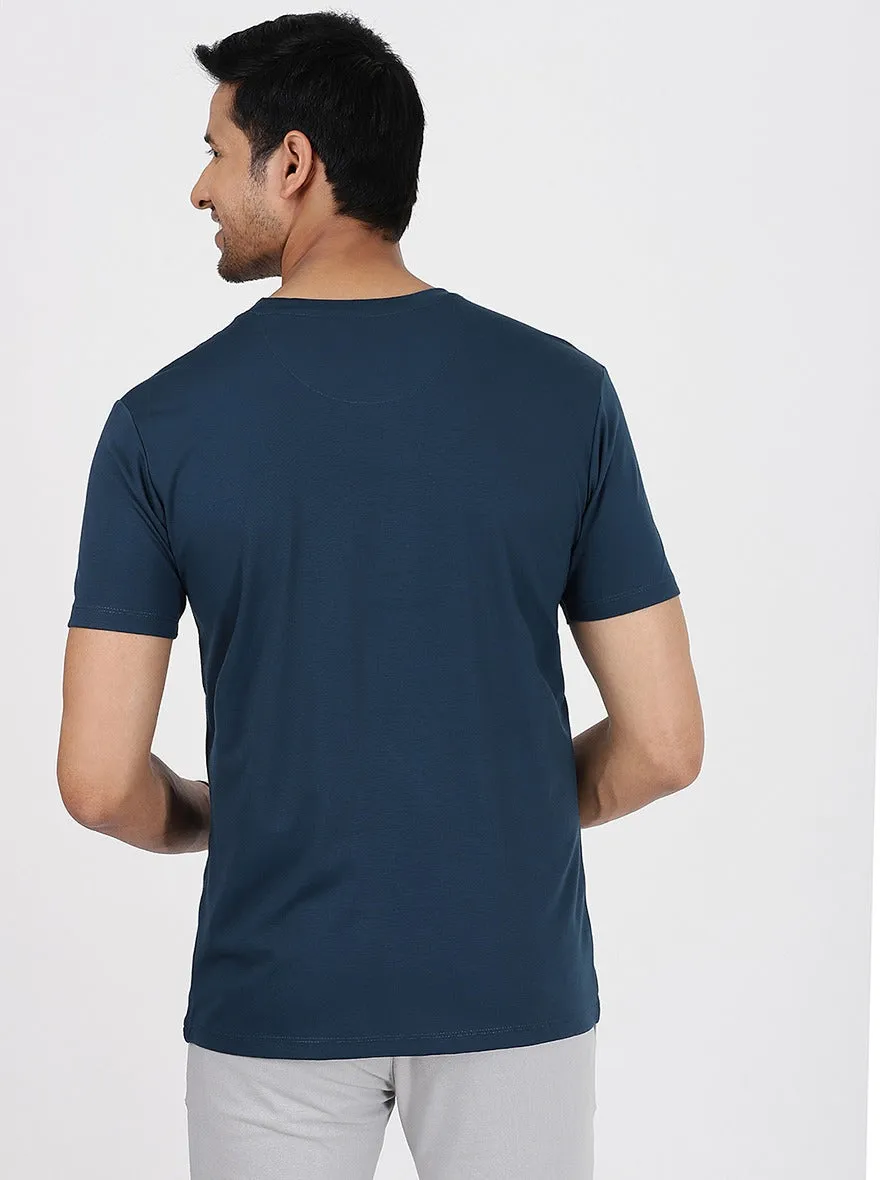 Navy Blue Printed Slim Fit T-Shirt | JadeBlue