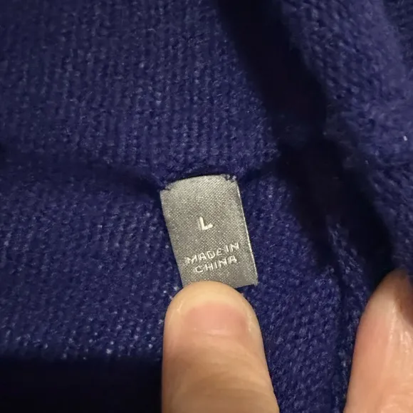 Neiman Marcus Blue Cashmere Turtleneck Sweater Size Large Asymmetrical Cozy