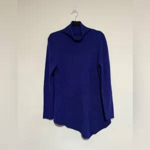 Neiman Marcus Blue Cashmere Turtleneck Sweater Size Large Asymmetrical Cozy