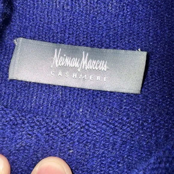 Neiman Marcus Blue Cashmere Turtleneck Sweater Size Large Asymmetrical Cozy