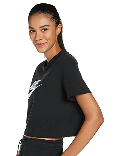 Nike Womens NSW Tee Essential Crop Icon T-Shirts BV6175-010 Size XS Black/White