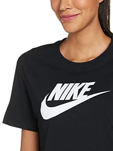 Nike Womens NSW Tee Essential Crop Icon T-Shirts BV6175-010 Size XS Black/White