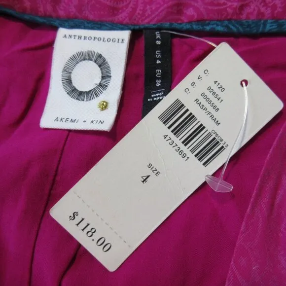 NWT Anthropologie Akemi   Kin Paros in Raspberry Pink Paisley Maxi Skirt 4 $118