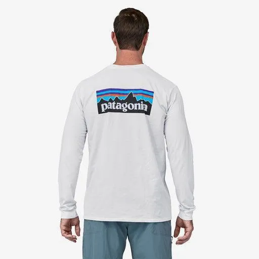 Patagonia Long-Sleeved P-6 Logo Responsibili-Tee White