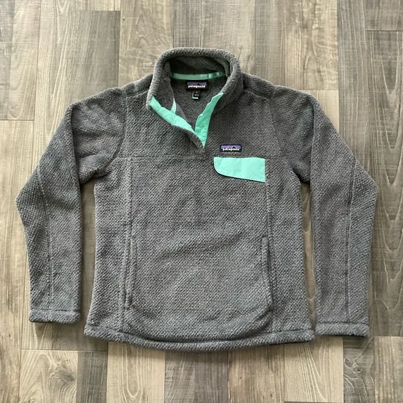 Patagonia Re-Tool Snap-T Pullover Deep Pile JacketWomens SmallGrey Mint Green
