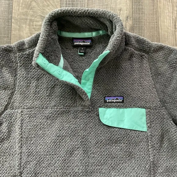 Patagonia Re-Tool Snap-T Pullover Deep Pile JacketWomens SmallGrey Mint Green