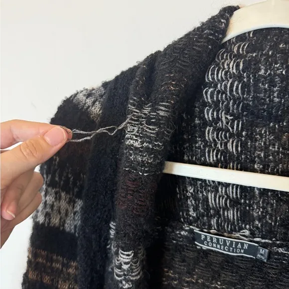 Peruvian Connection Wool Silk Blend Long Cardigan Size Medium Cozy Sweater