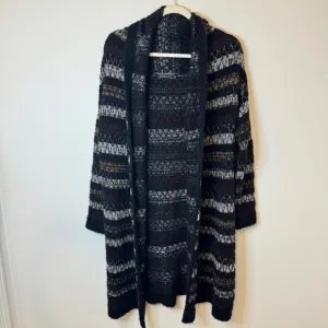 Peruvian Connection Wool Silk Blend Long Cardigan Size Medium Cozy Sweater
