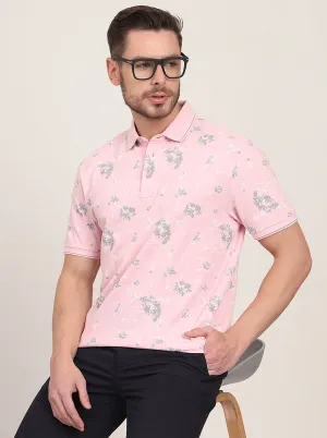 Pink Printed Slim Fit Polo T-Shirt | JadeBlue