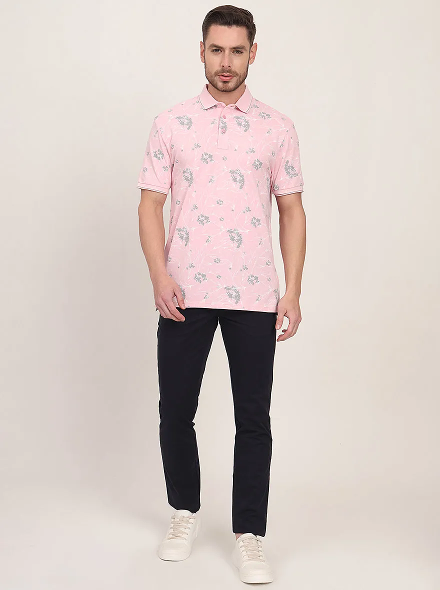 Pink Printed Slim Fit Polo T-Shirt | JadeBlue