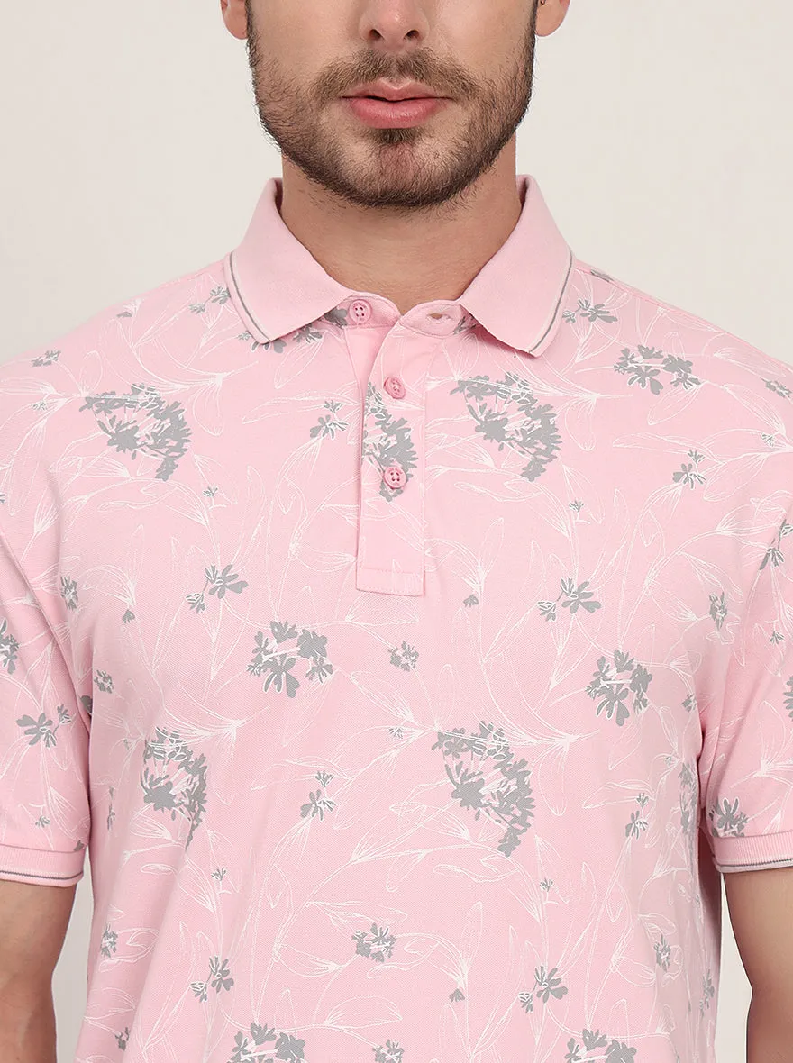 Pink Printed Slim Fit Polo T-Shirt | JadeBlue