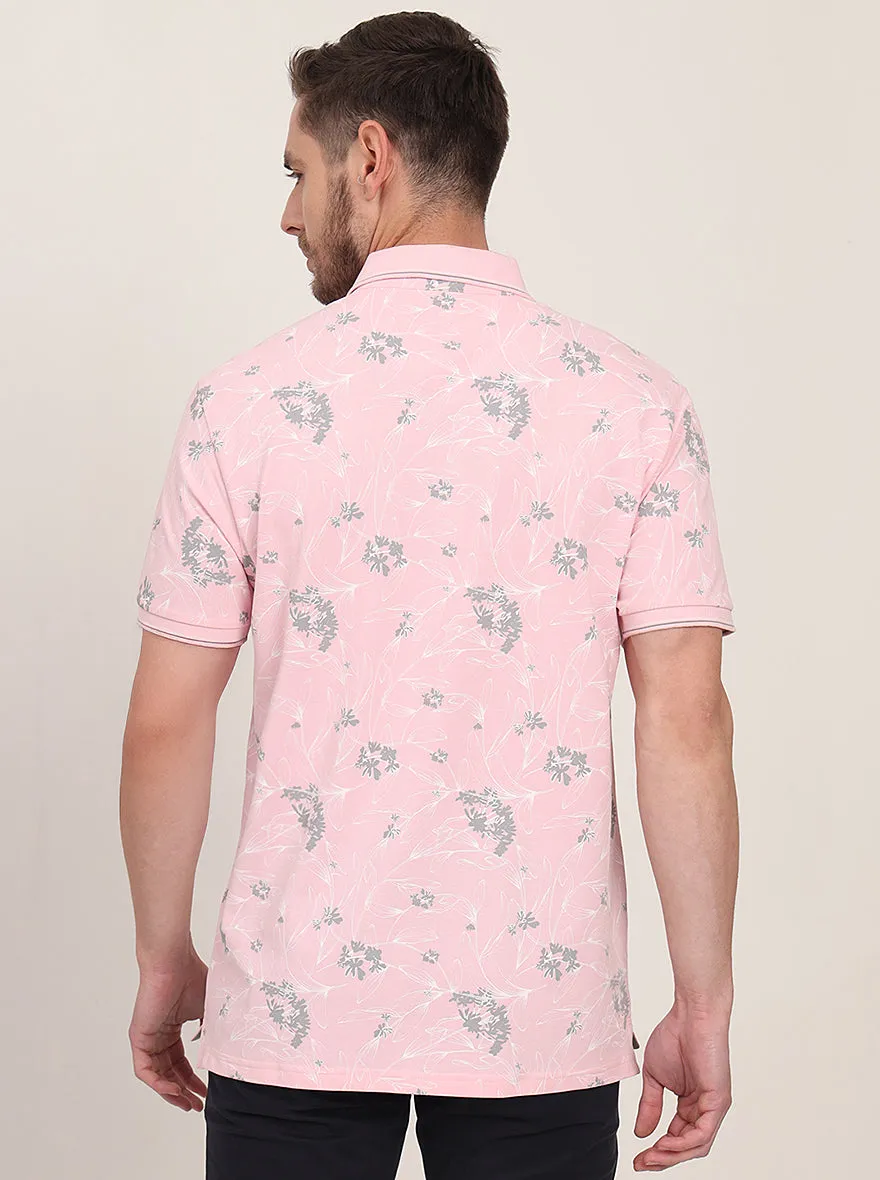 Pink Printed Slim Fit Polo T-Shirt | JadeBlue