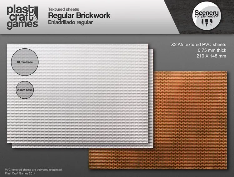 Plast Craft Games: Textured Plastic Sheets - Regular Brickwork  28mm to 35mm Scale