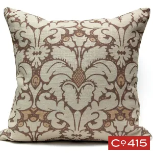 Plumes Damask Pillow - Chocolate