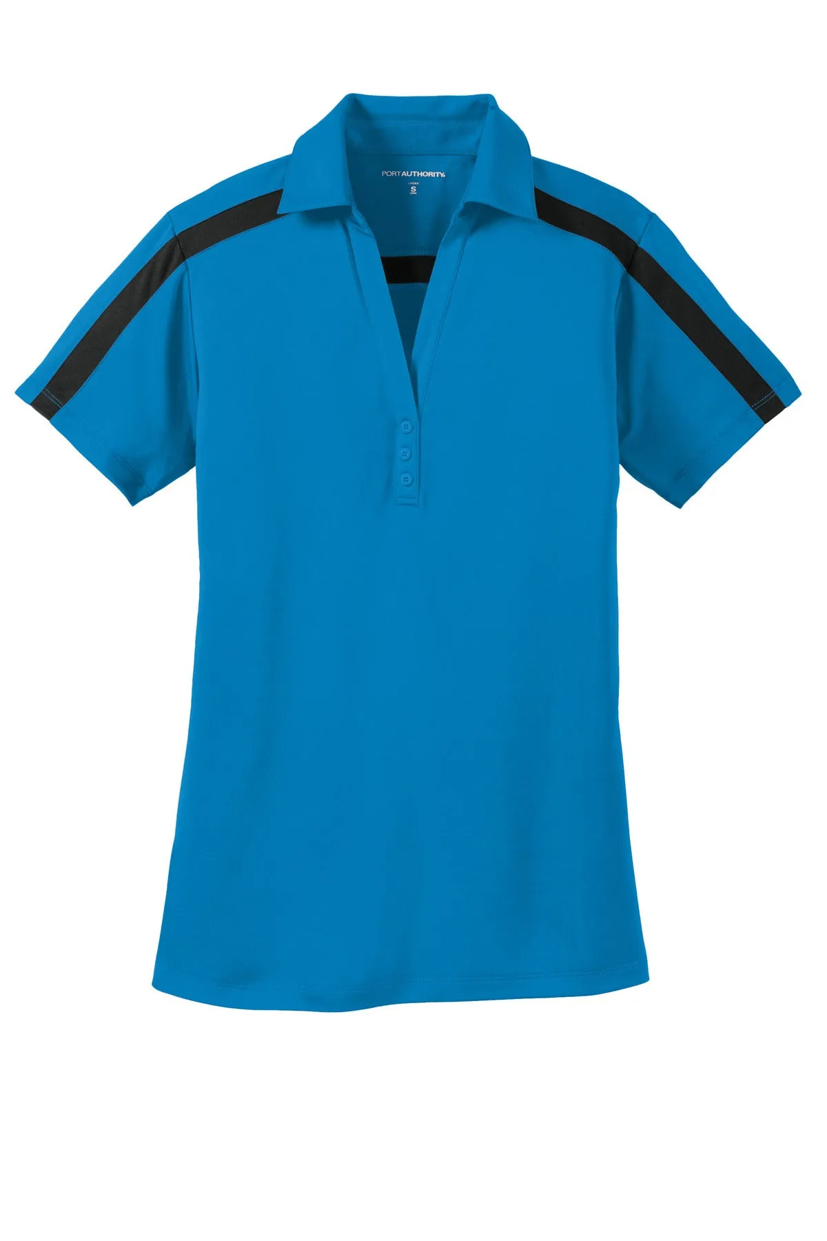 Port Authority Women's Silk Touch Performance Colorblock Stripe Polo. L547 Brilliant Blue/ Black