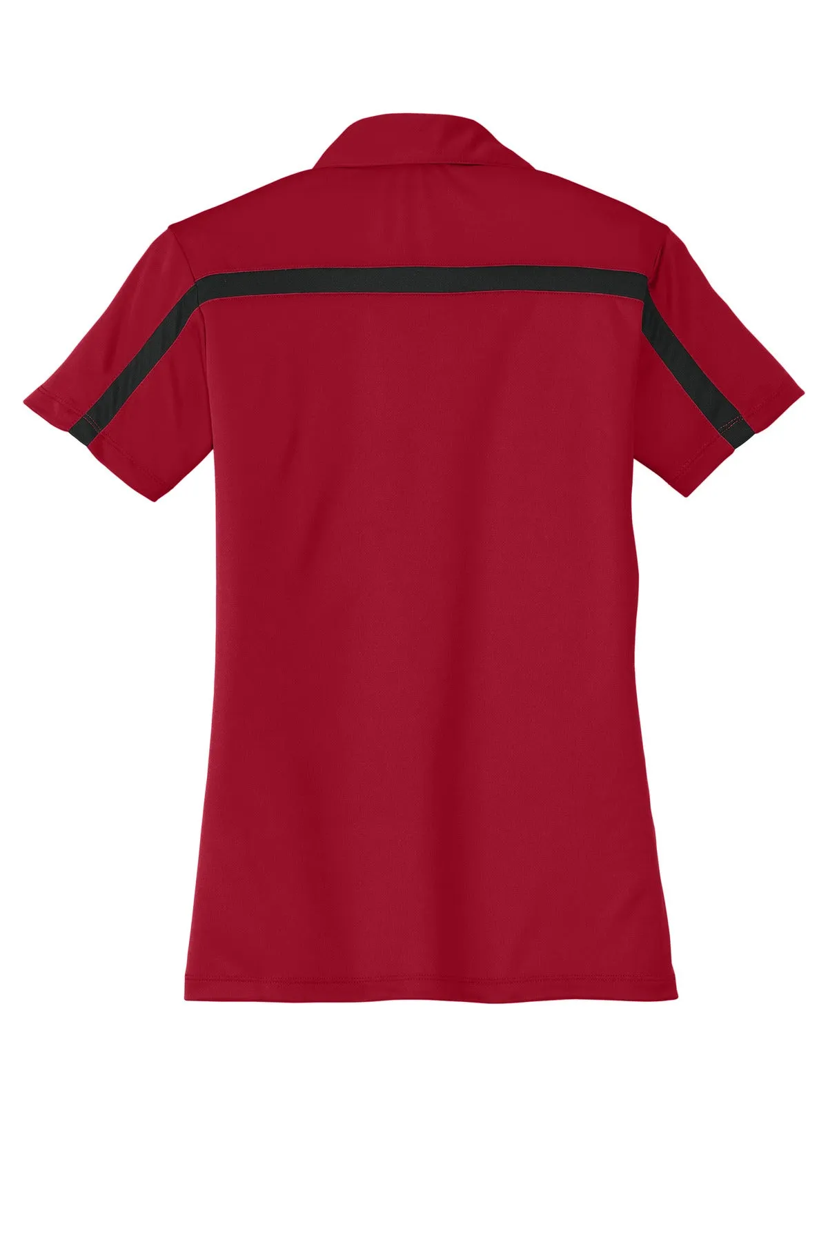 Port Authority Women's Silk Touch Performance Colorblock Stripe Polo. L547 Red/ Black