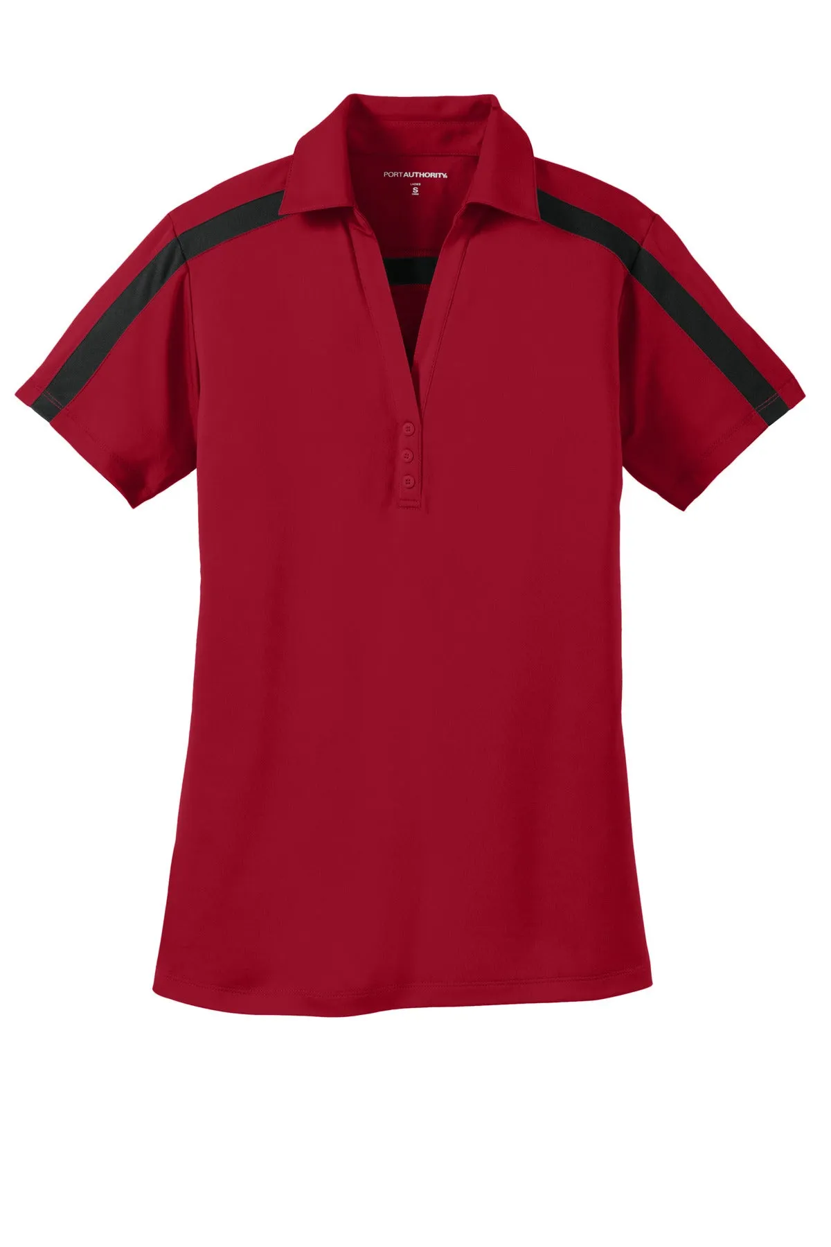 Port Authority Women's Silk Touch Performance Colorblock Stripe Polo. L547 Red/ Black