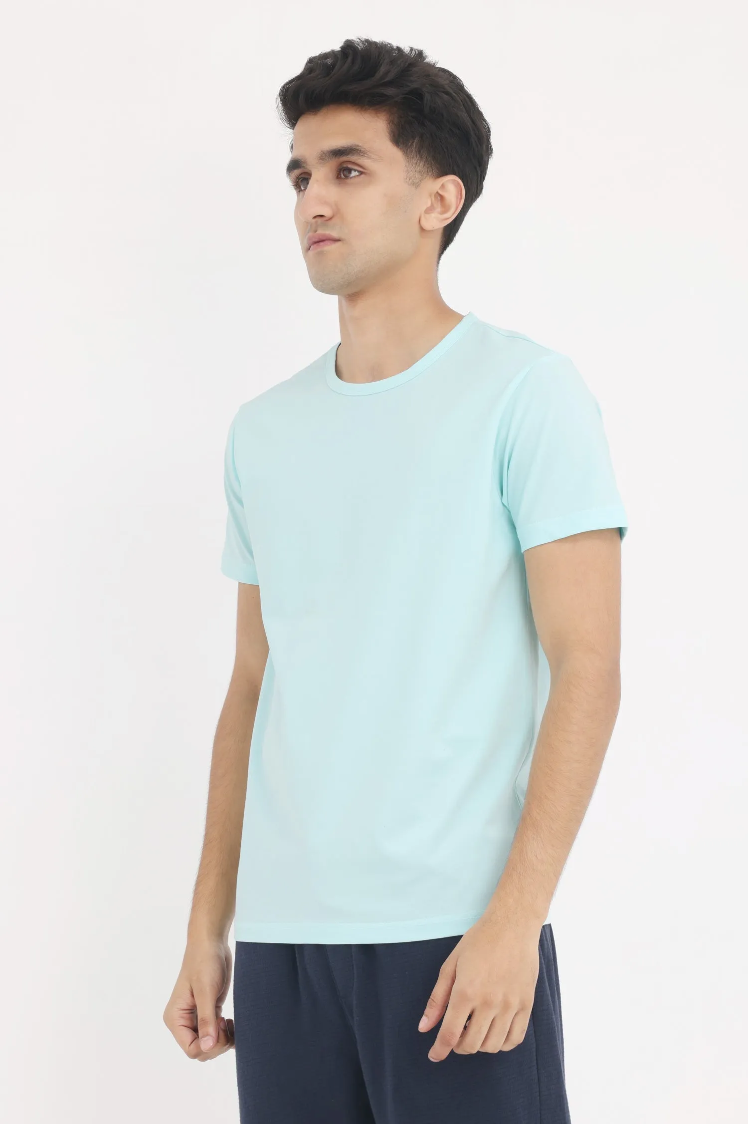 PREMIUM COTTON CREW NECK TEE-SKY-BLUE