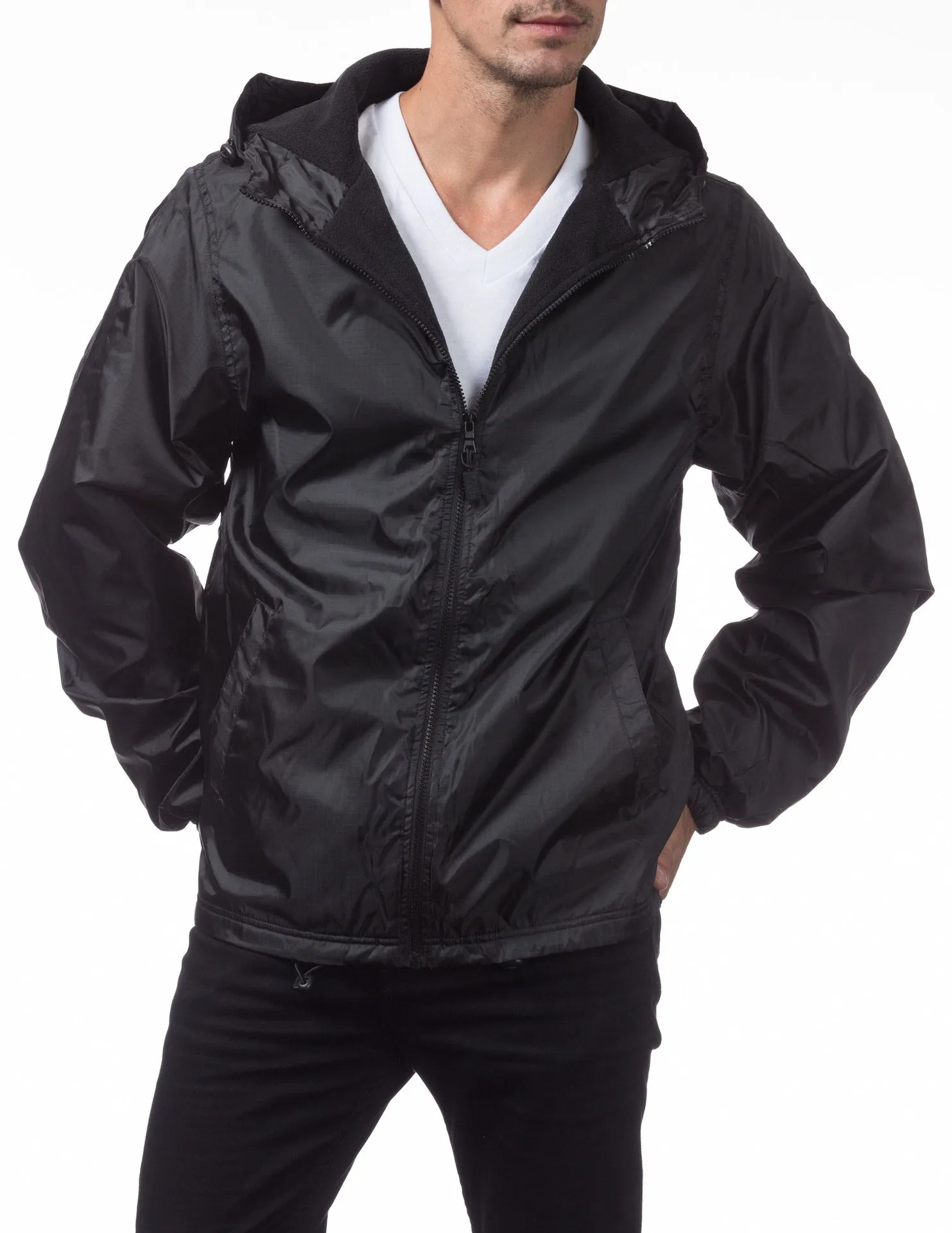 Pro Club Fleece Lined Windbreaker Jacket - BLACK