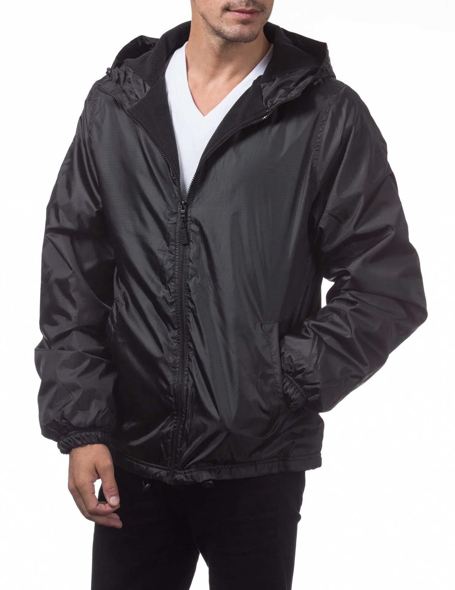 Pro Club Fleece Lined Windbreaker Jacket - BLACK