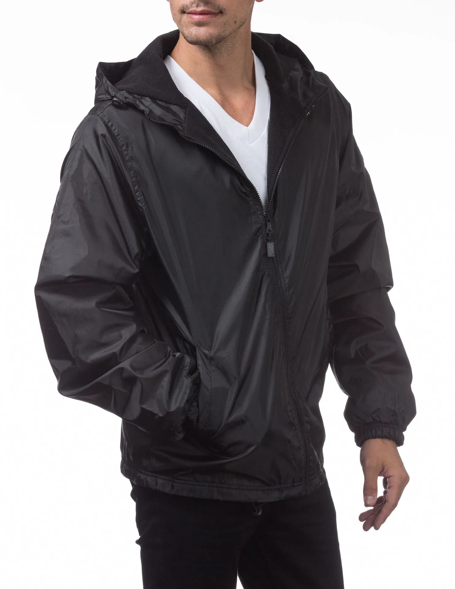 Pro Club Fleece Lined Windbreaker Jacket - BLACK