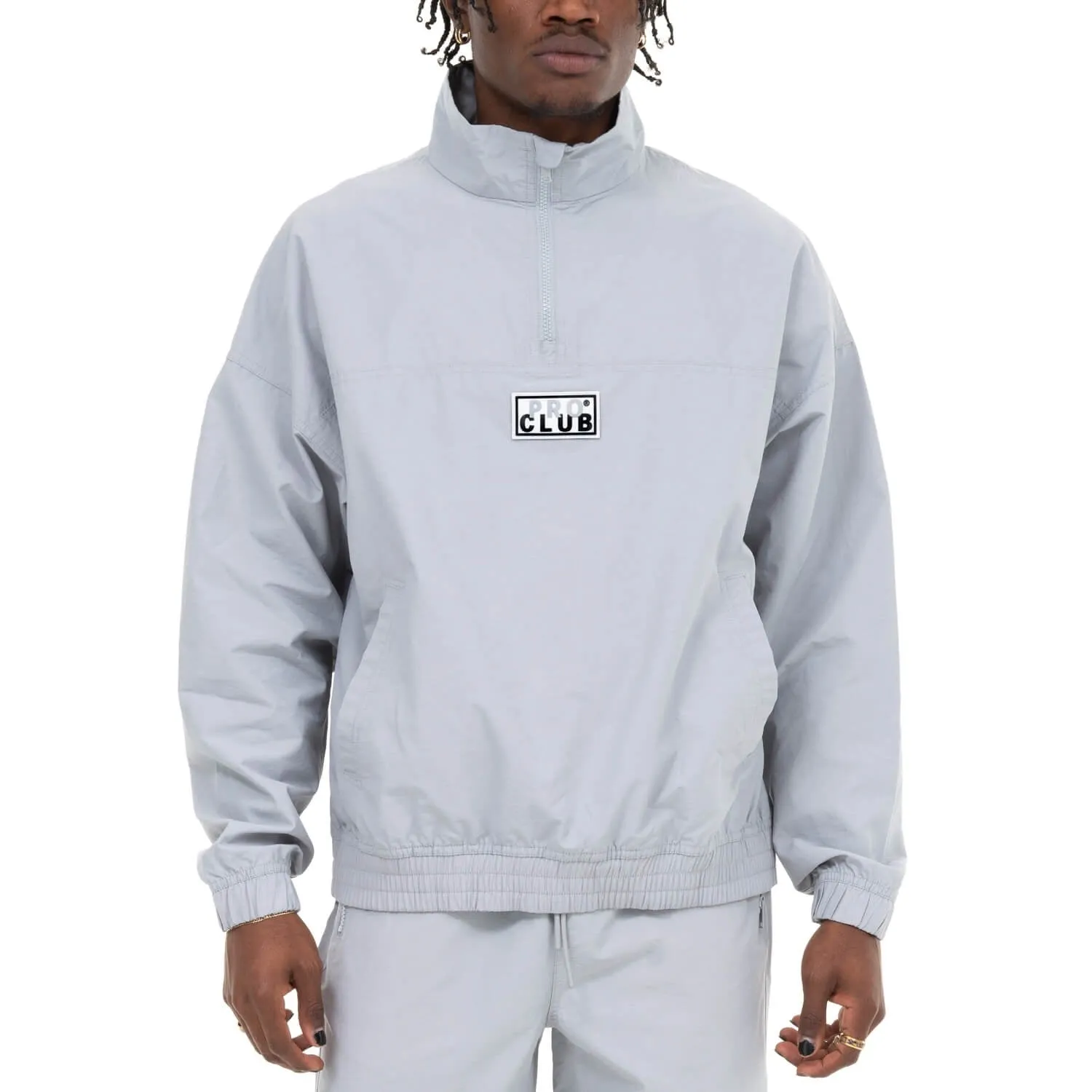 Pro Club Men's Comfort Cotton/Nylon Half Zip Track Jacket - SILVER