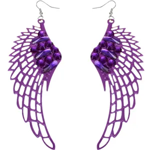 Purple Filigree Rhinestone Wing Earrings