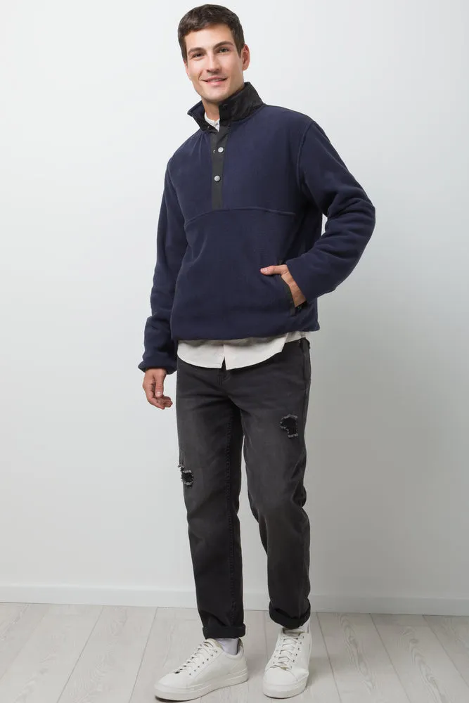 Quarter Button Up Top Navy