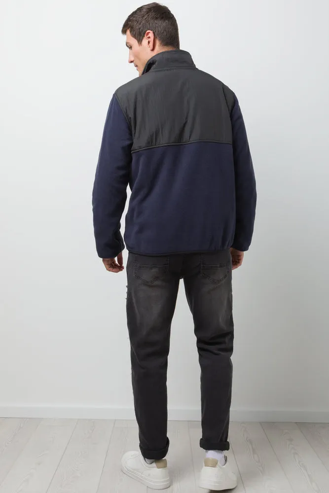 Quarter Button Up Top Navy