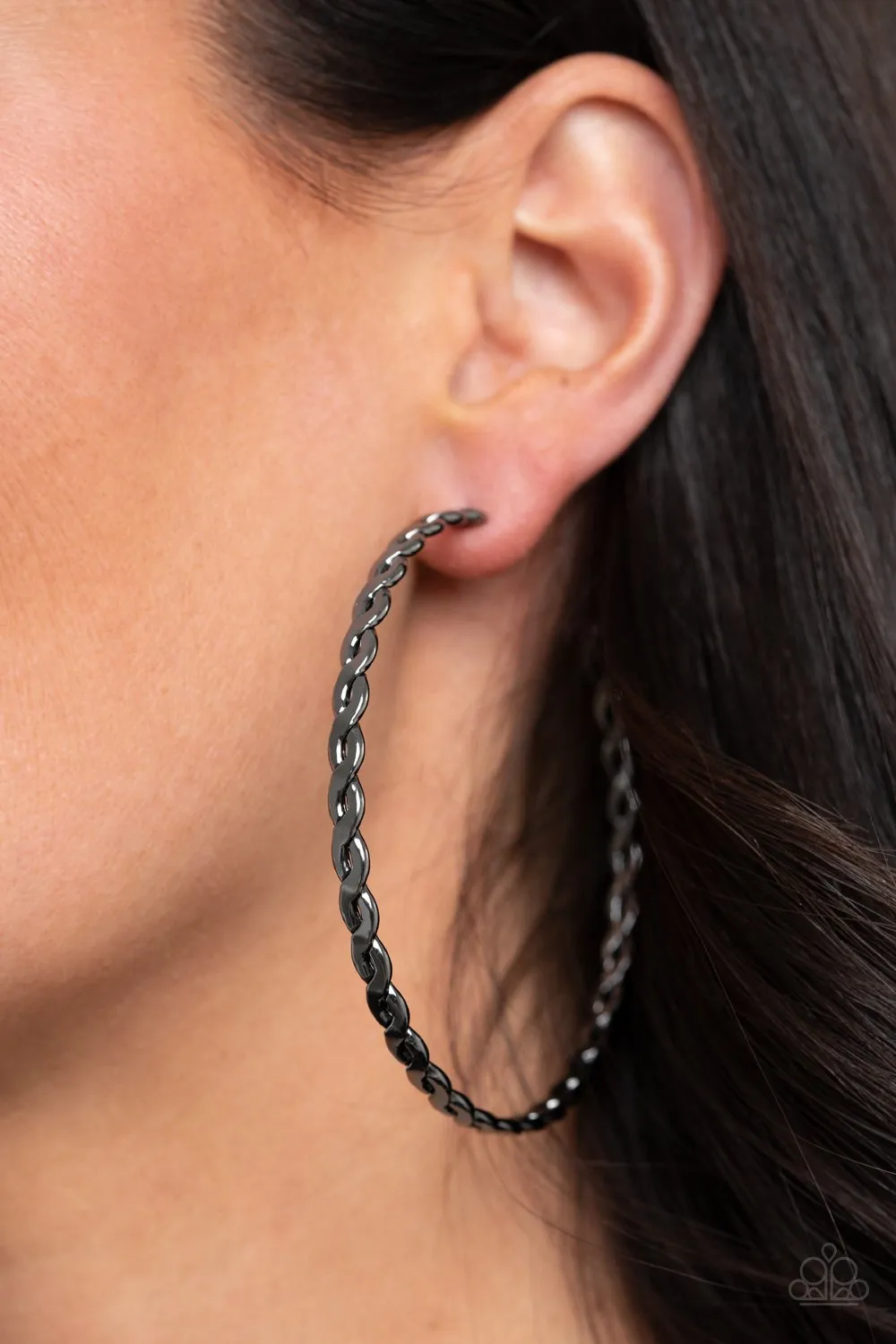 "Infinite Twist" Black Gunmetal Large Twisted Hoop Earrings