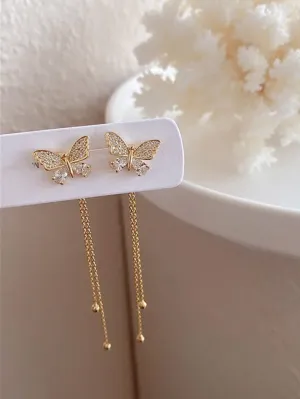 Rhinestone Butterfly Decor Earring Jackets - Gold