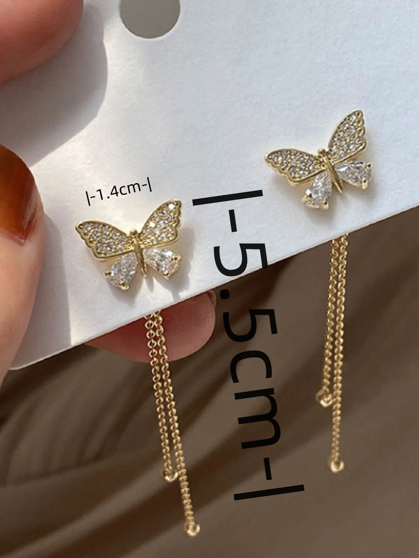 Rhinestone Butterfly Decor Earring Jackets - Gold