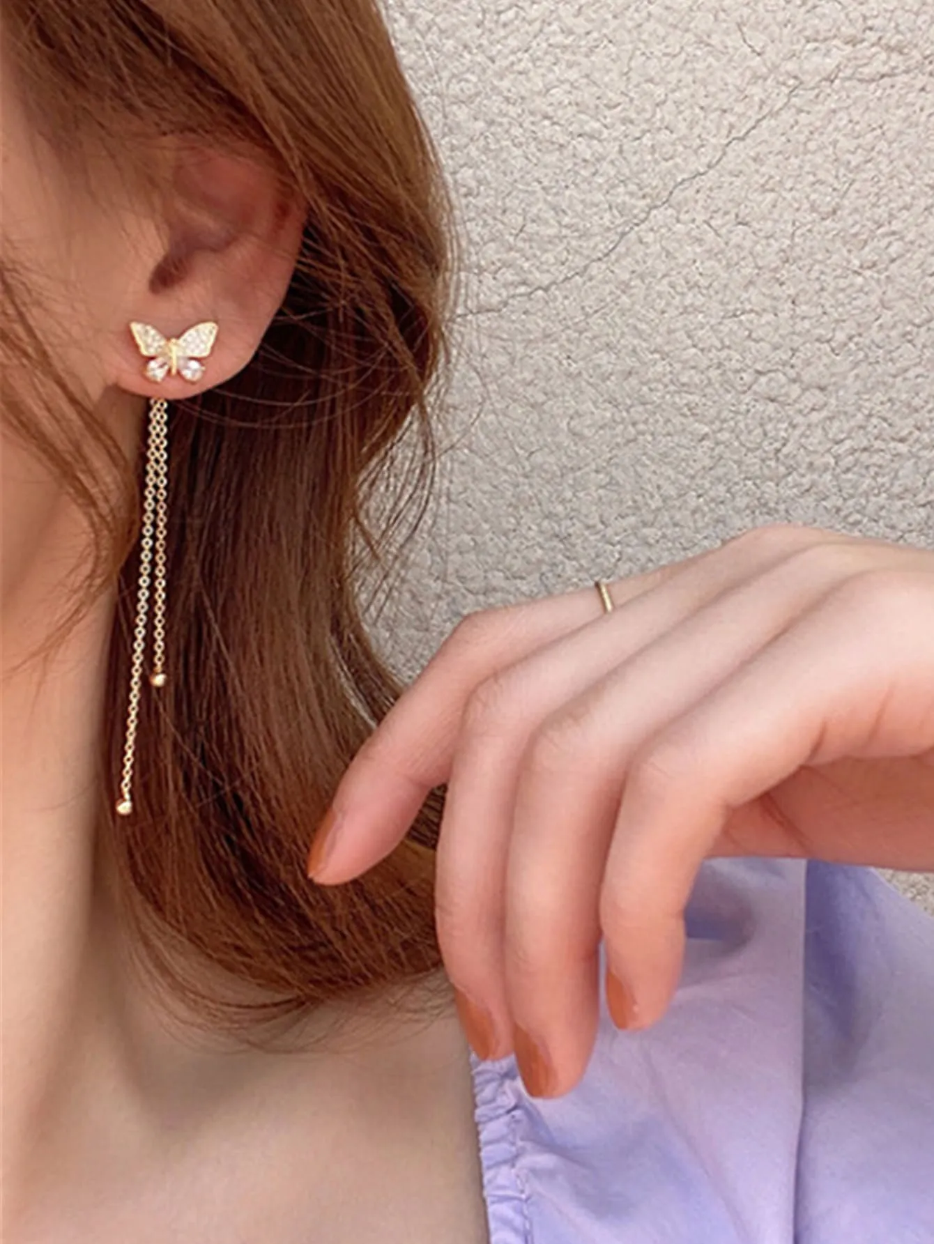 Rhinestone Butterfly Decor Earring Jackets - Gold
