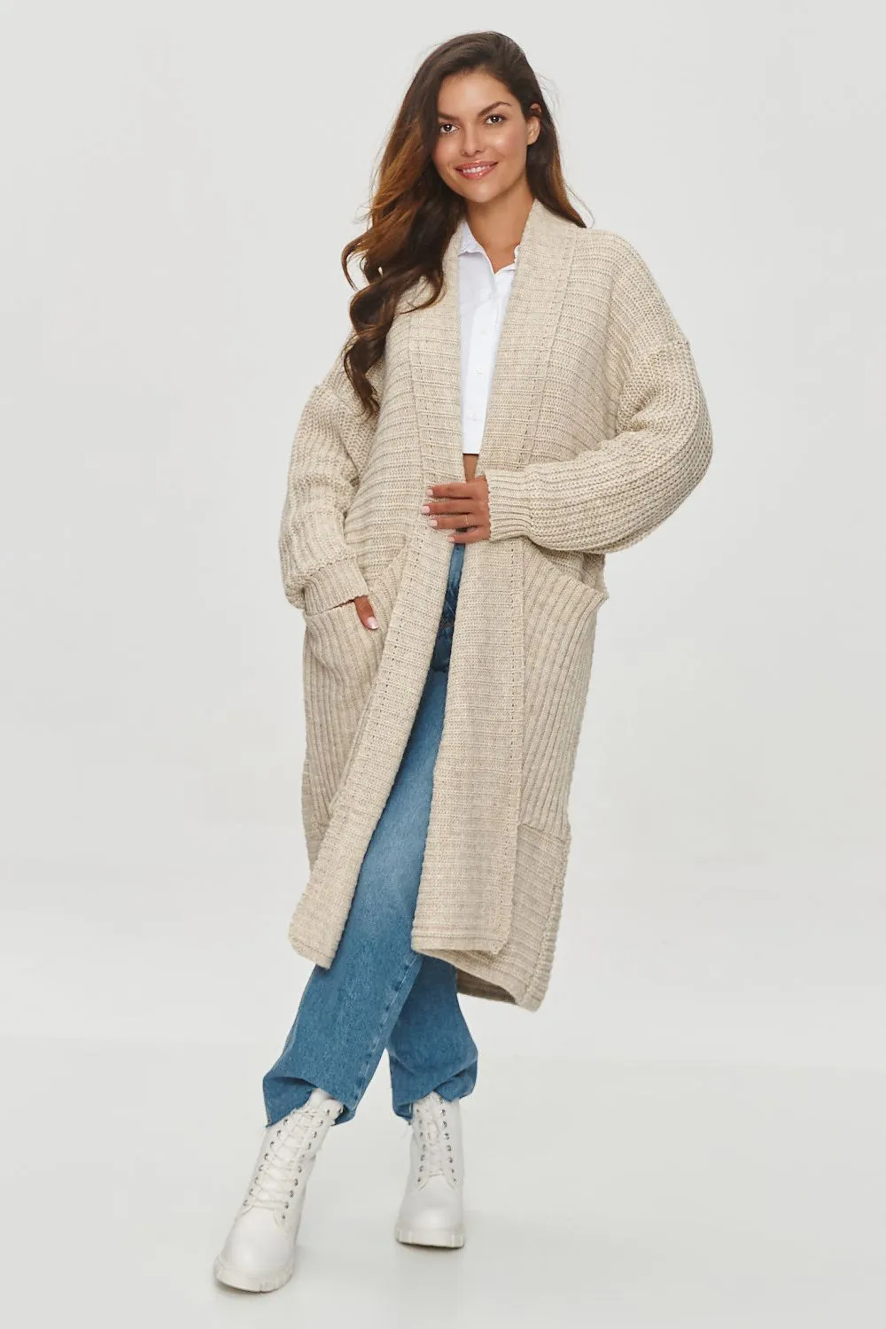 Ribbed Oversized Cardigan with Pockets