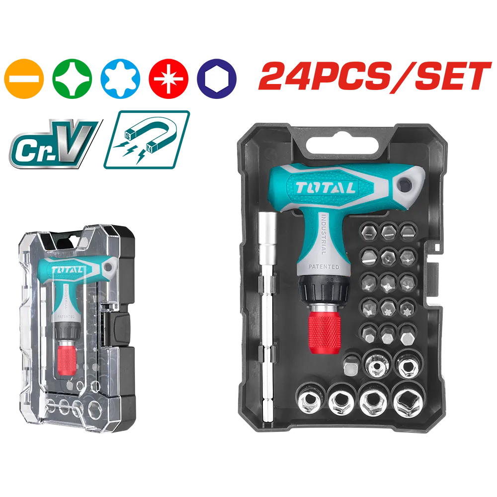 Set 24 pezzi giravite a cricchetto impugnatura a T