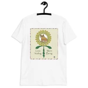 Short sleeve tee with a cat illustration and a message, white.