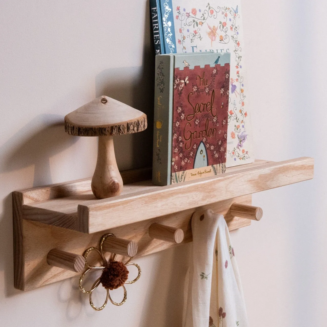 Signature Wall Mounted Shelf With Pegs (Solid Ash)