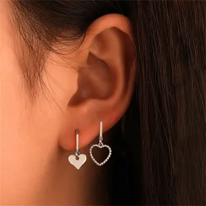 Silver-Plated Heart Mismatching Huggie Earrings
