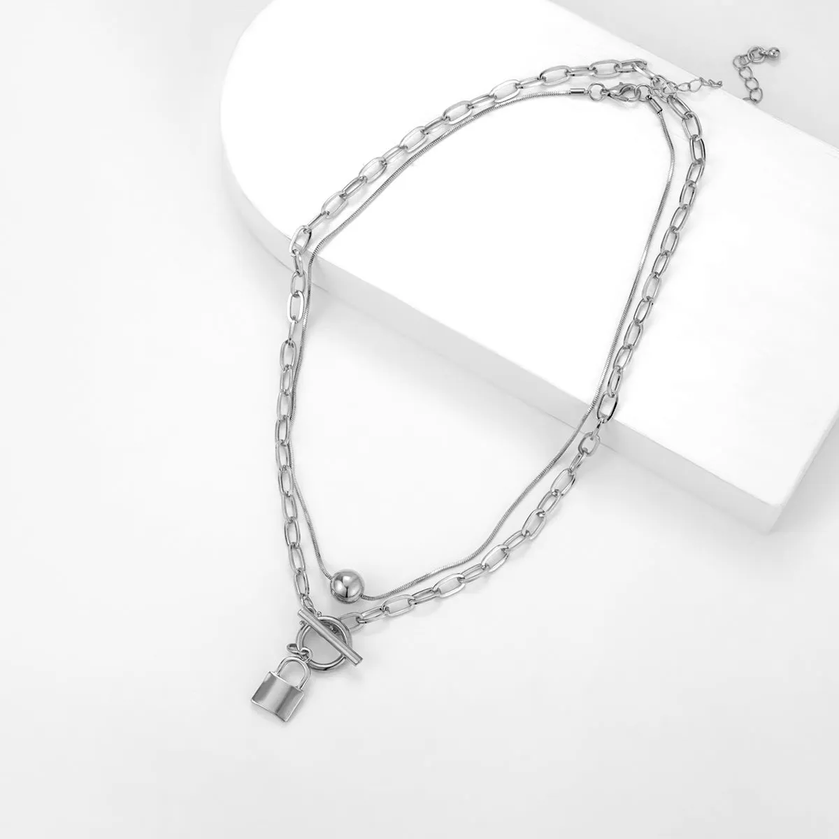 Silver-Plated Lock Pendant Necklace Set