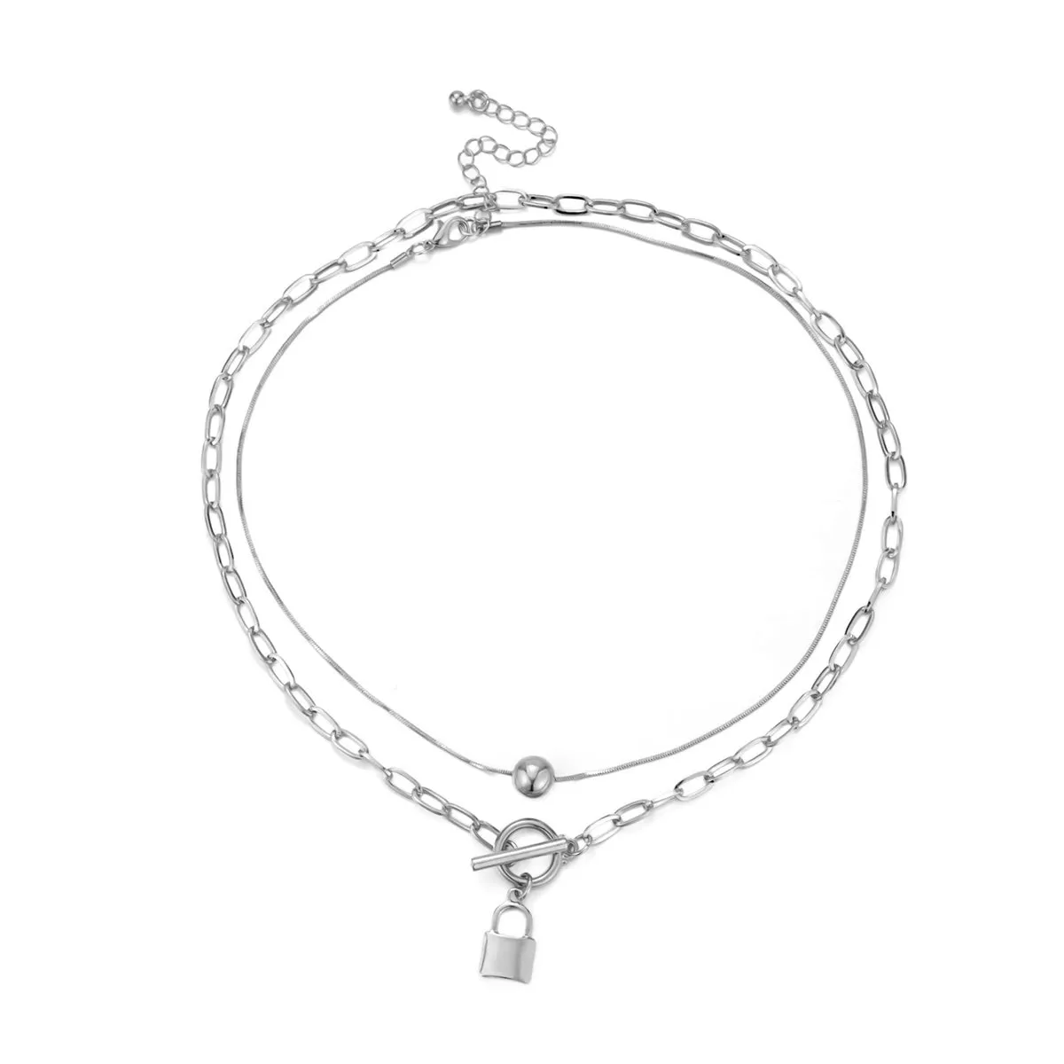 Silver-Plated Lock Pendant Necklace Set