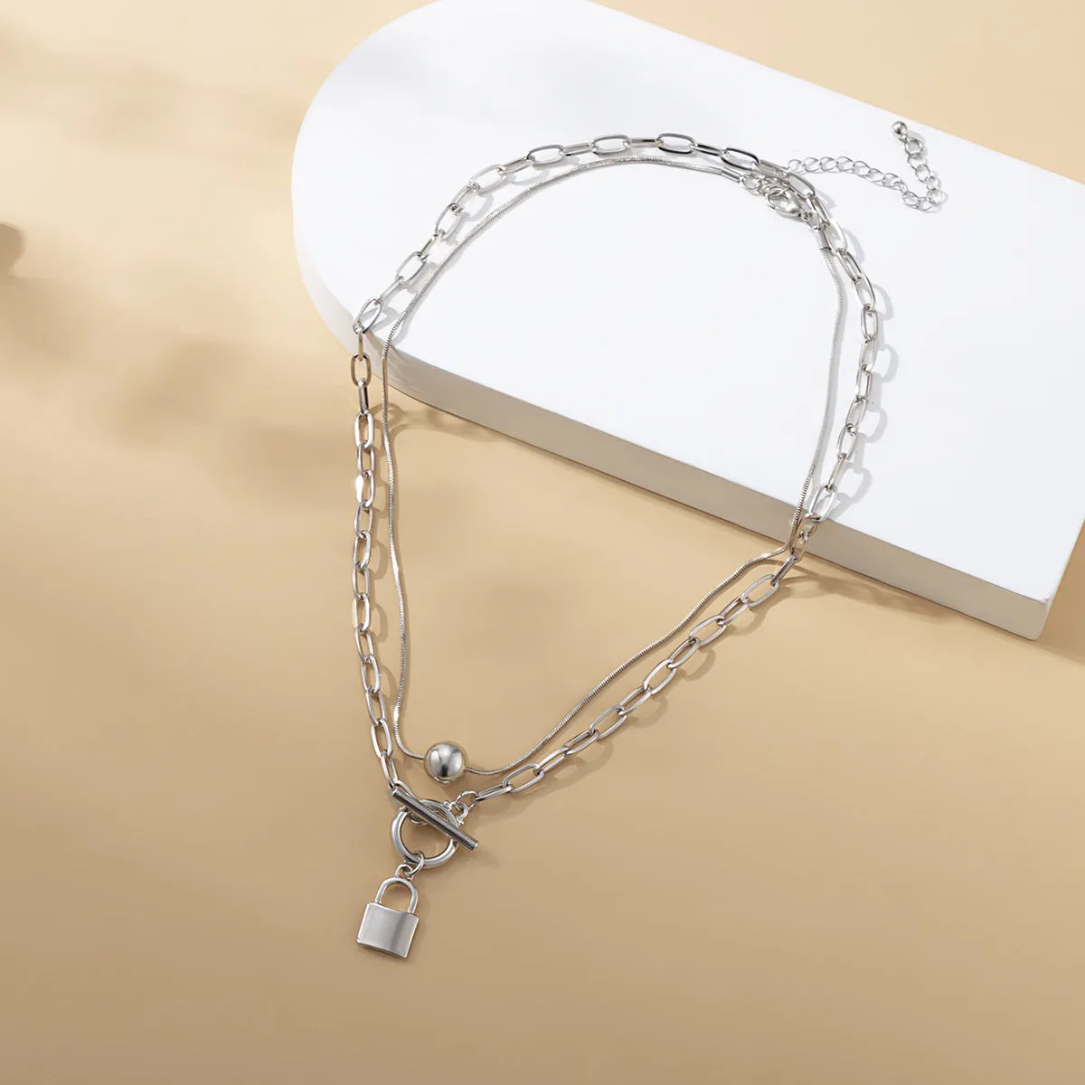 Silver-Plated Lock Pendant Necklace Set