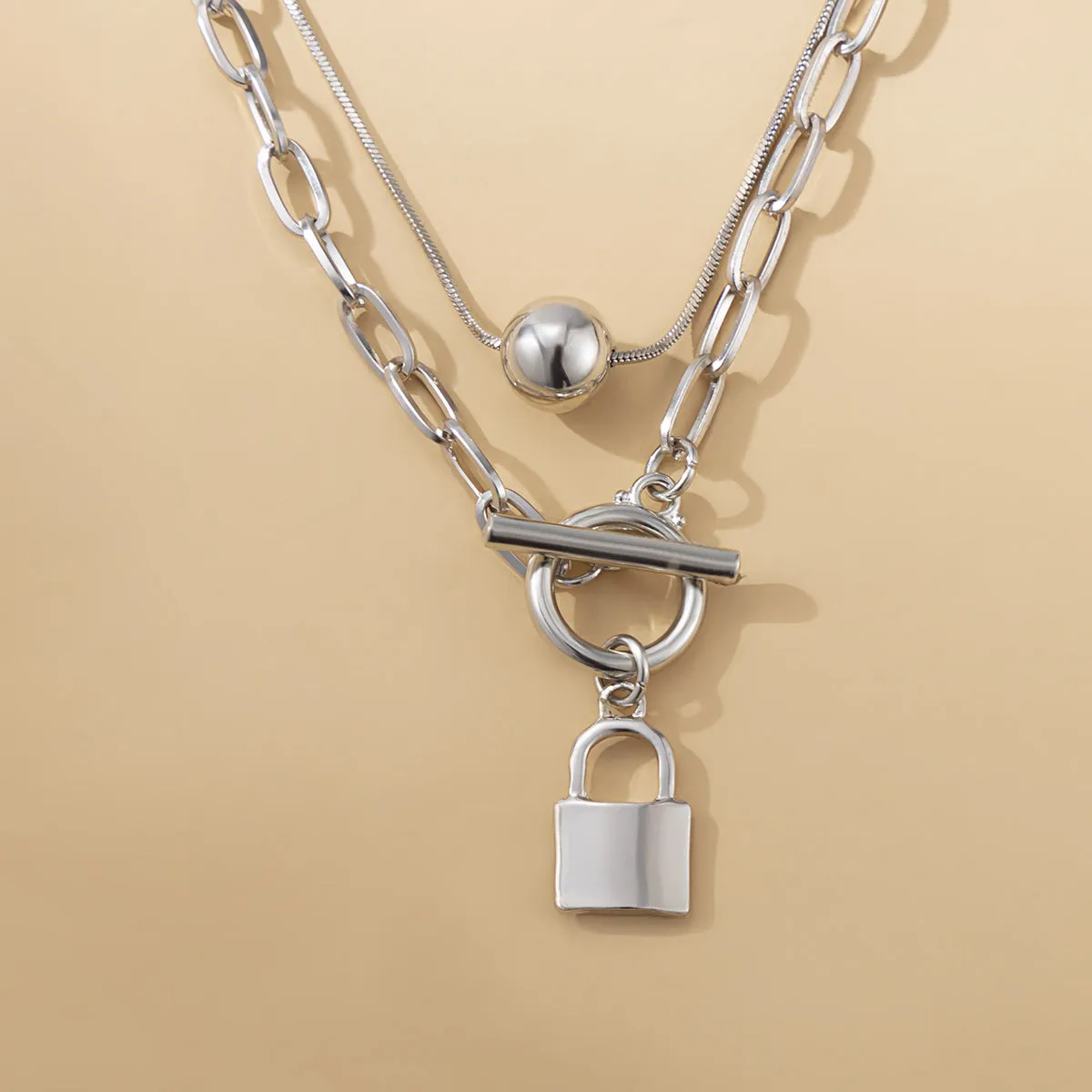 Silver-Plated Lock Pendant Necklace Set