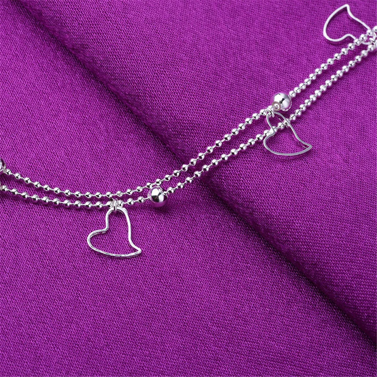Silver-Plated Open Heart Layered Anklet